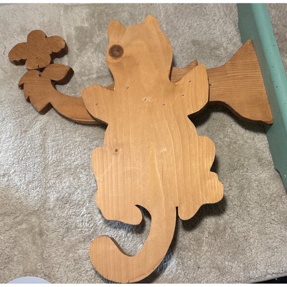 Wooden Cat Welcome Sign Tree Limb Bird Tole Paint Vintage 18" So Cute - Picture 5 of 9